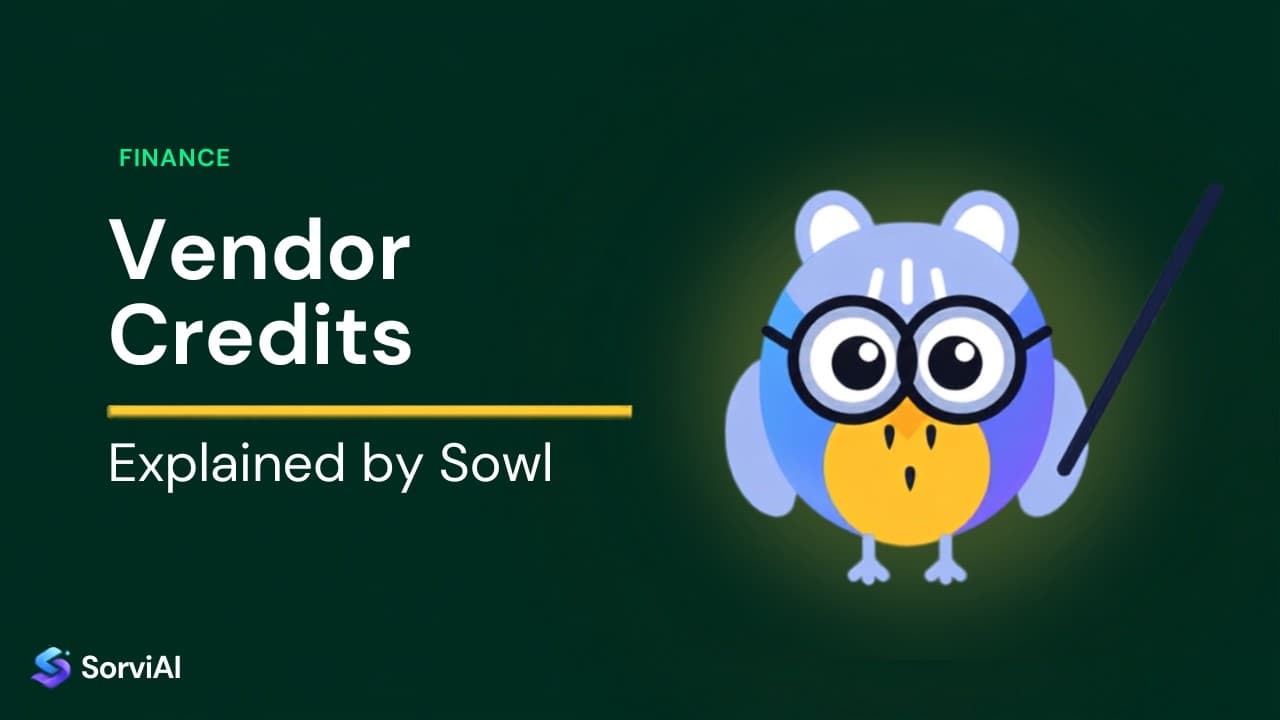 Vendor credits, explained by Sowl: the SorviAI tutor, a blue owl in round glasses holding a pointer.