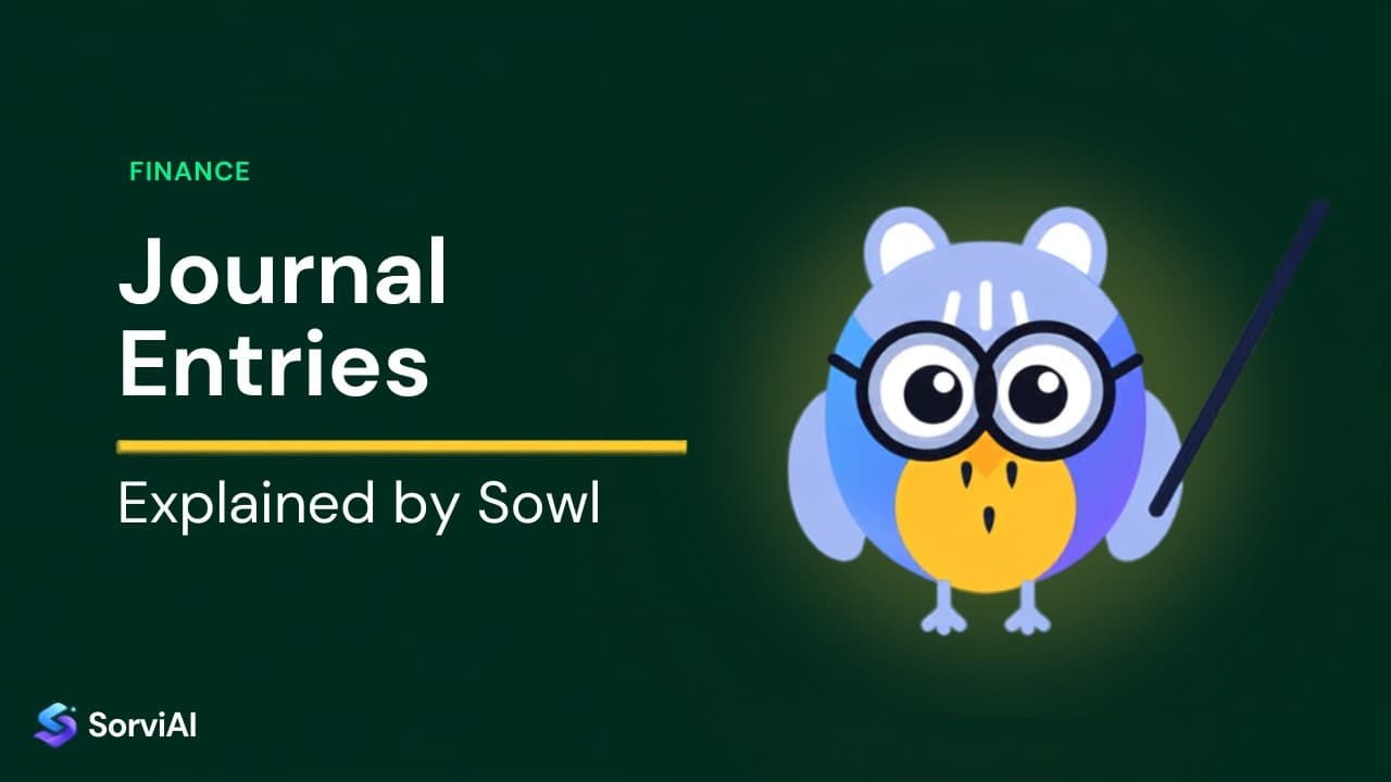 Journal entries, explained by Sowl: the SorviAI tutor, a blue owl in round glasses holding a pointer.