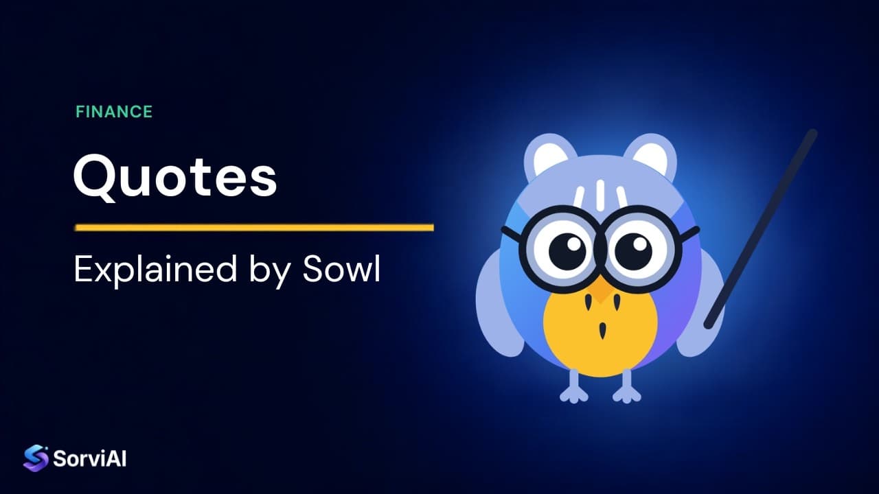 Quotes, explained by Sowl: the SorviAI tutor, a blue owl in round glasses holding a pointer.