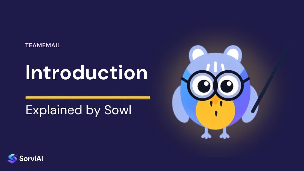 An introduction to SorviAI TeamEmail, explained by Sowl: the SorviAI tutor, a blue owl in round glasses holding a pointer.