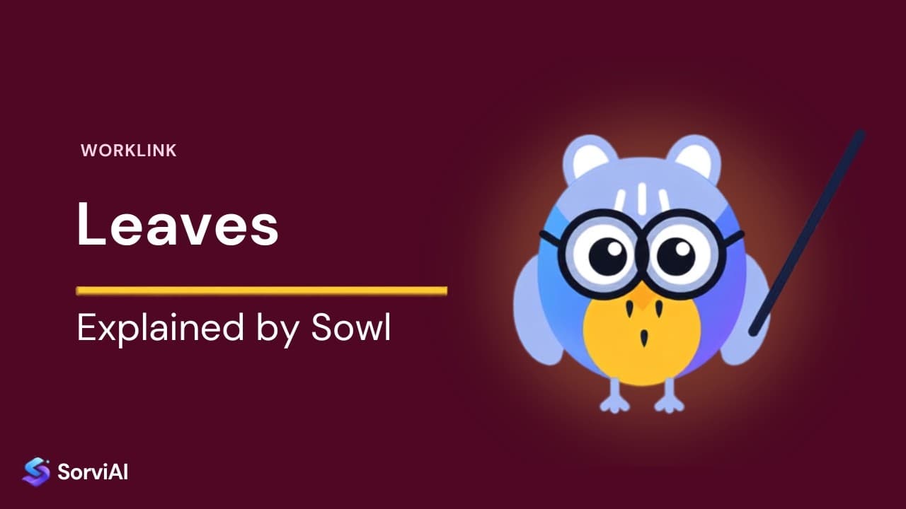 Leaves in Worklink, explained by Sowl: the SorviAI tutor, a blue owl in round glasses holding a pointer.